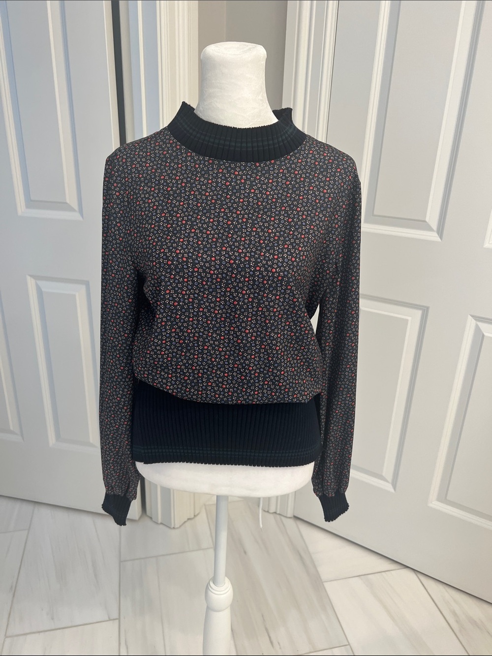 French Connection Navy Floral Funnel-Neck Sweater
